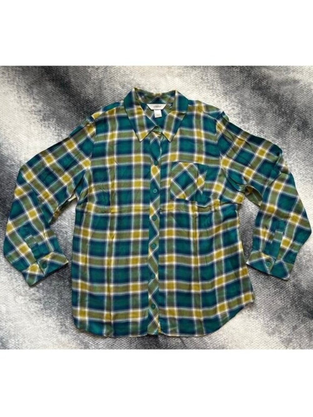 CJ Banks Blue Green Plaid Long Sleeve Button Up Shirt Women Size 14W Large NWT